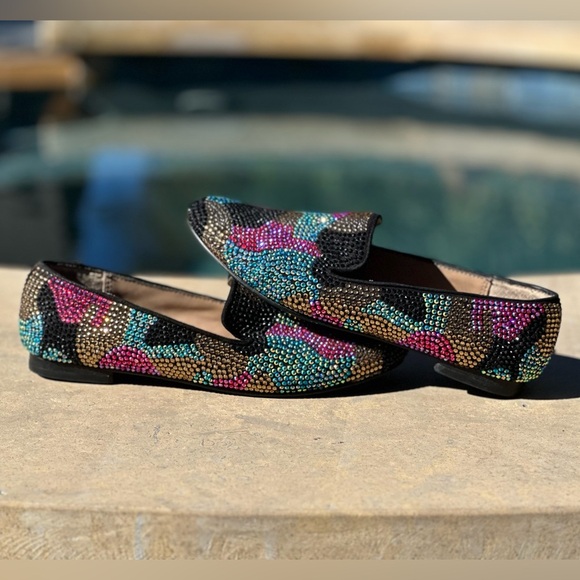 Steve Madden Conncord Multi-Color Rhinestone Size 6 Studded Loafer Jeweled Flats - Picture 3 of 7